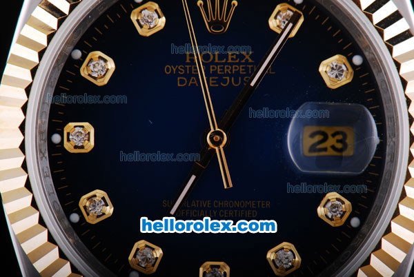 Rolex Datejust Oyster Perpetual Automatic Two Tone with Bue Dial-Diamond Marking and Gold Bezel - Click Image to Close